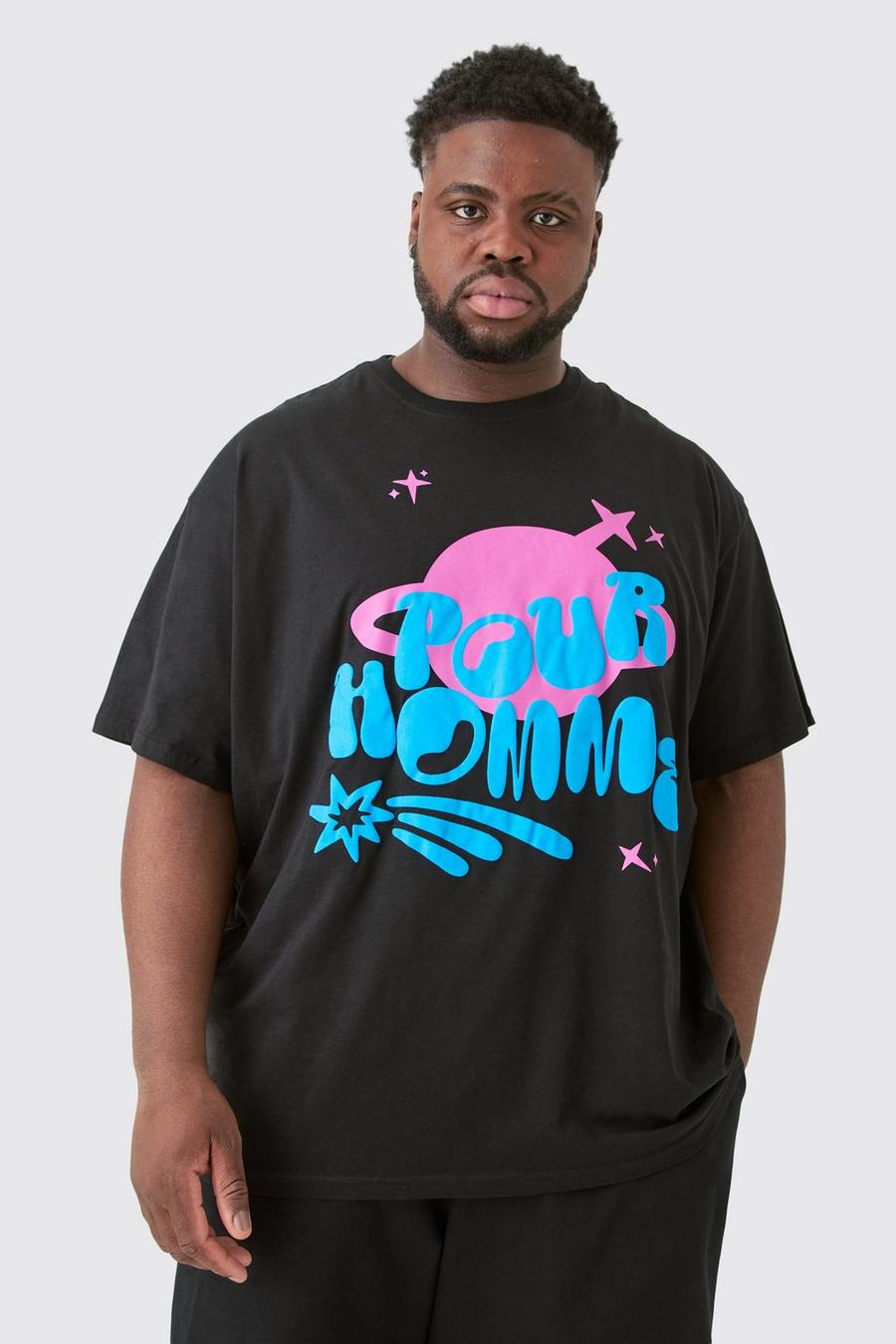 Black Plus Zwart Space Pour Homme T-Shirt Met Reliëf image number 1