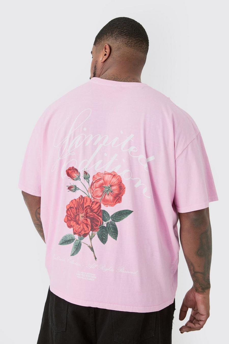 T-shirt Plus Size Lmtd Edition rosa con grafica a fiori, Pink