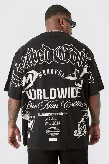 Plus Limited Edition Moto Over The Seam Graphic Back Print T-shirt In Black black