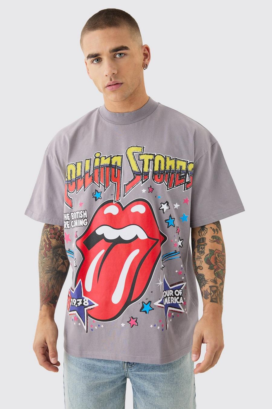 Oversize T-Shirt mit lizenziertem Rolling Stones Print, Charcoal image number 1