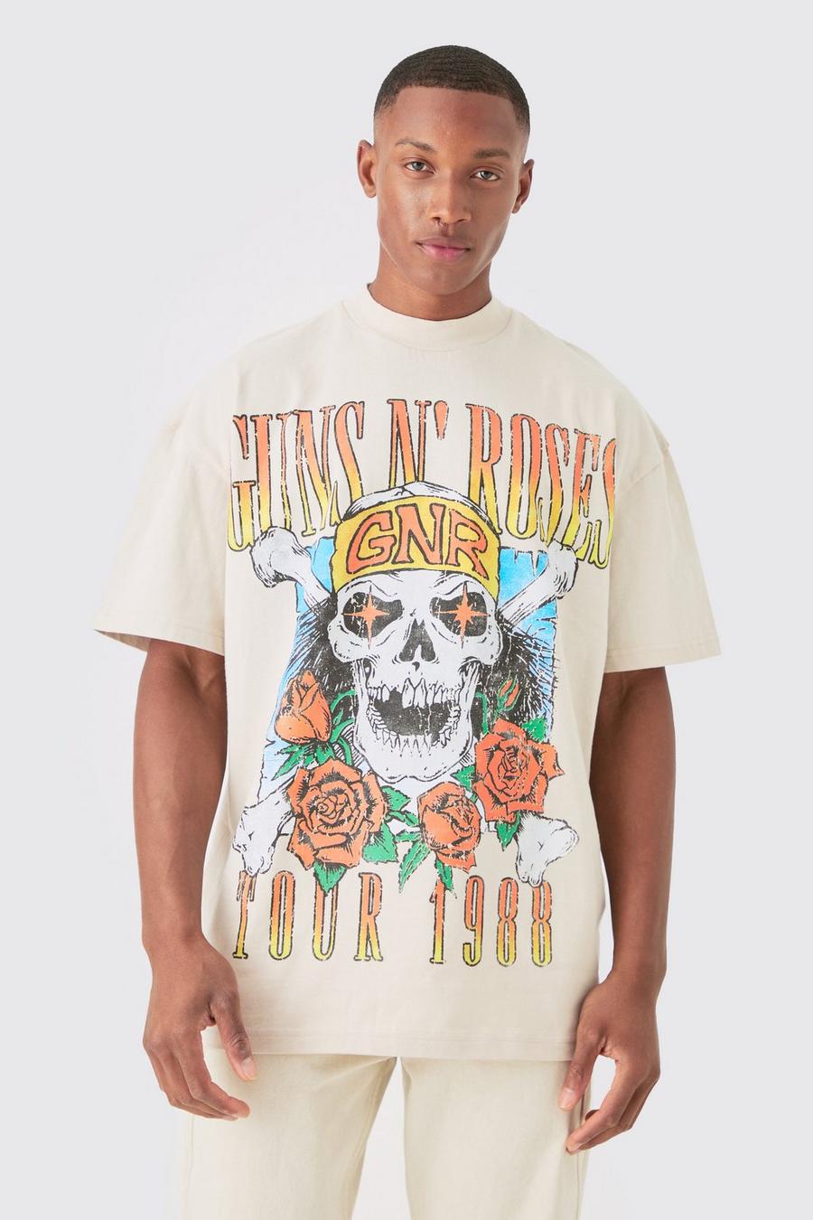 Camiseta oversize con estampado de Guns N Roses a gran escala, Stone image number 1