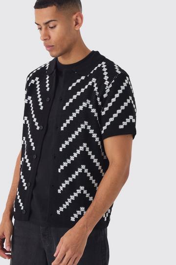 Open Knit Stripe Shirt In Black white