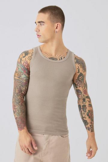 Muscle Fit Ribbed Tank Top taupe