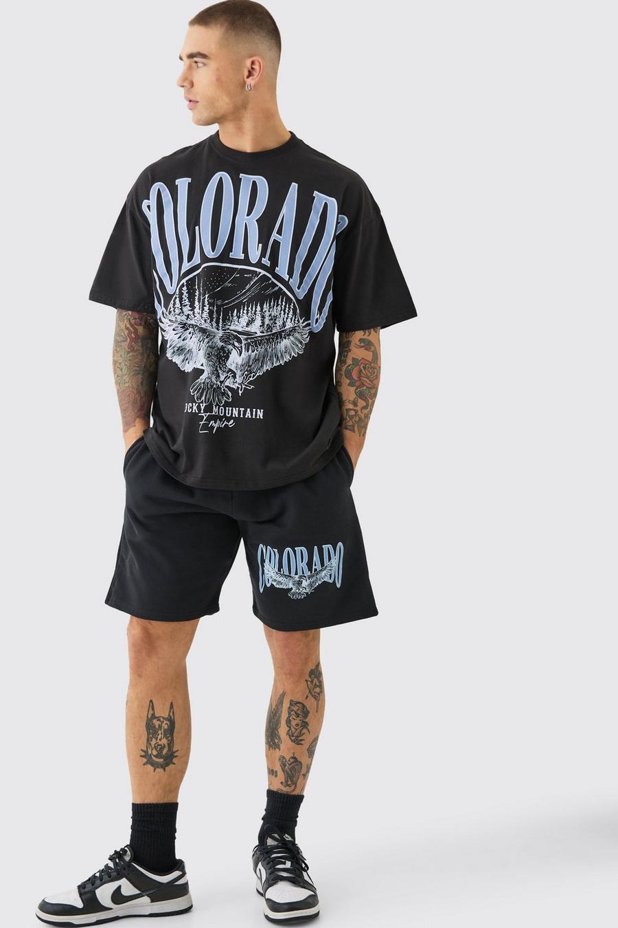 Oversize Shorts-Set mit Colorado Print, Black