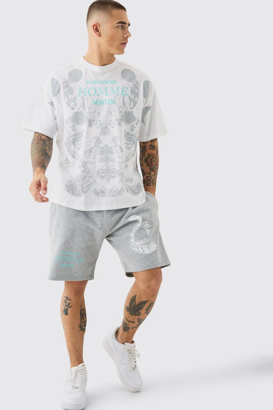 Grey Oversize mönstrade shorts med hög hals image number 1