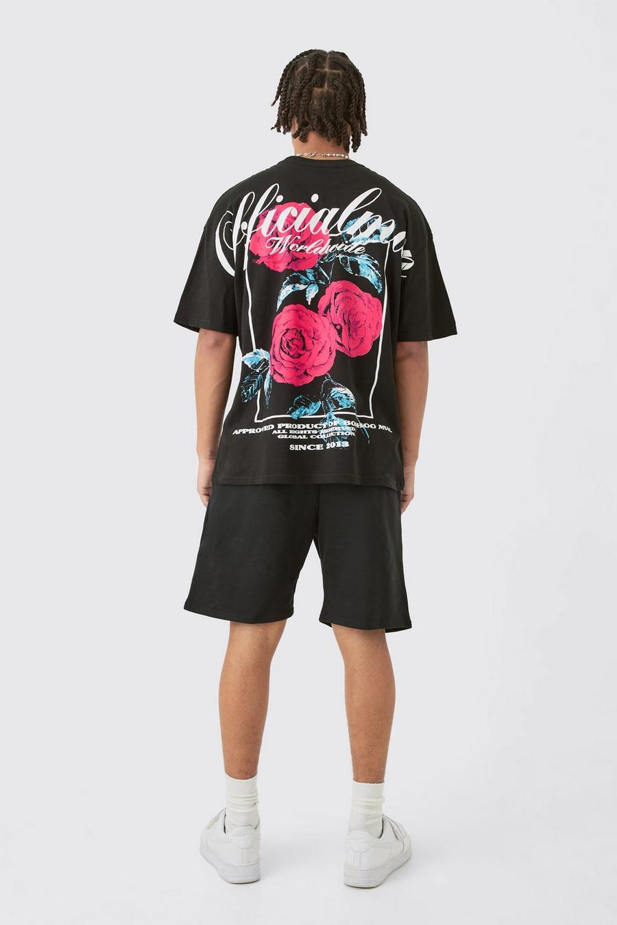 Oversize Shorts-Set mit floralem Print, Black