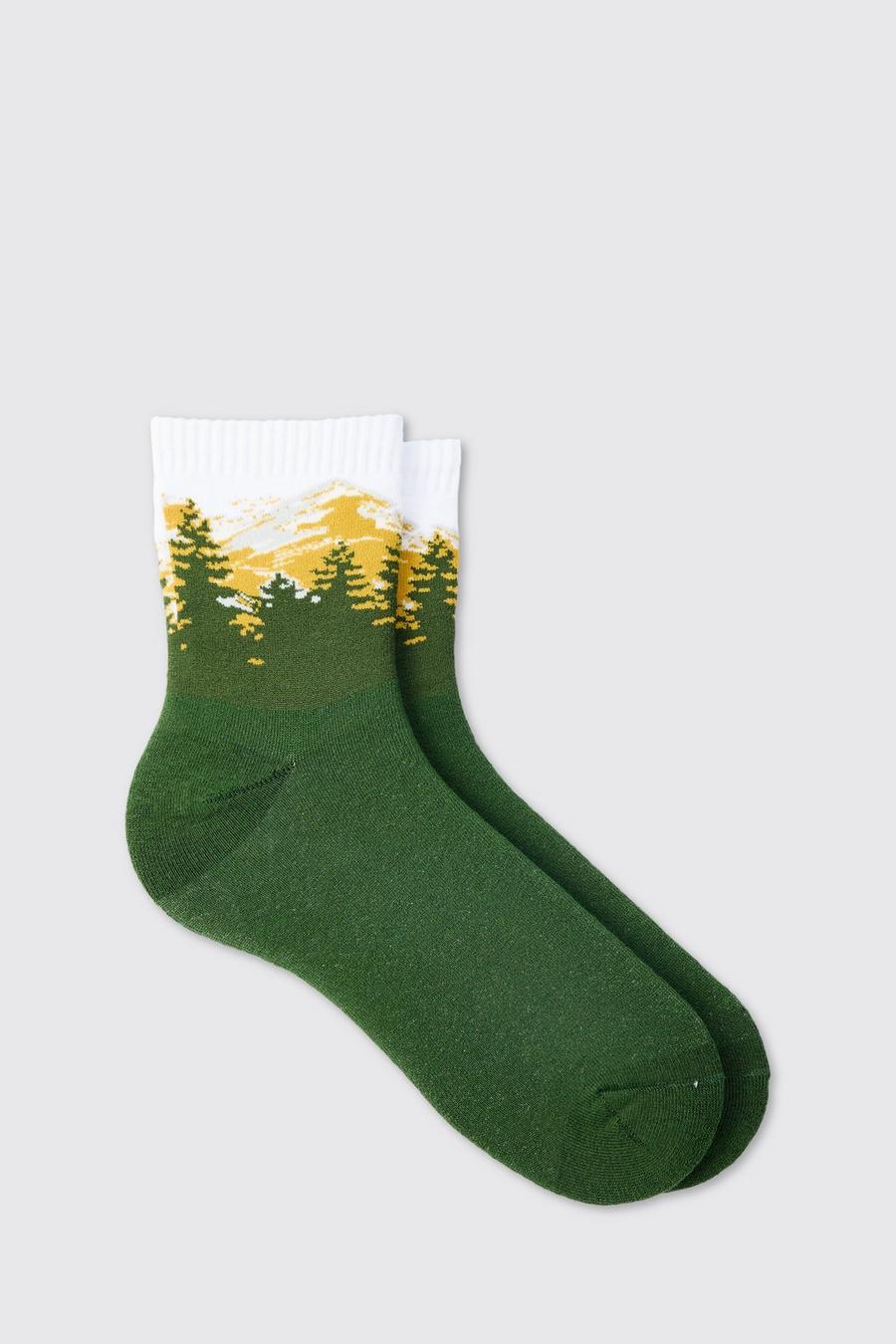 Green Scenic Print Socks