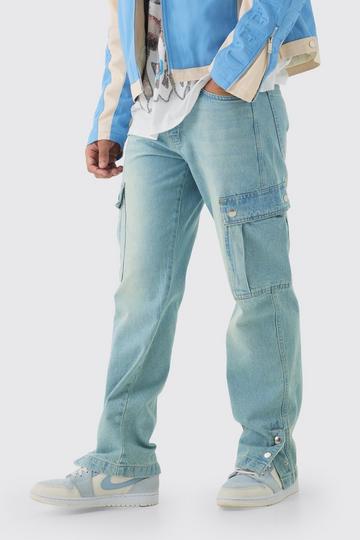 Relaxed Rigid Popper Hem Cargo Washed Jeans antique blue