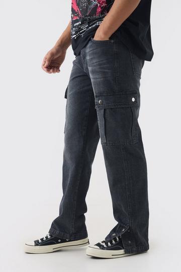 Relaxed Rigid Popper Hem Cargo Jeans grey