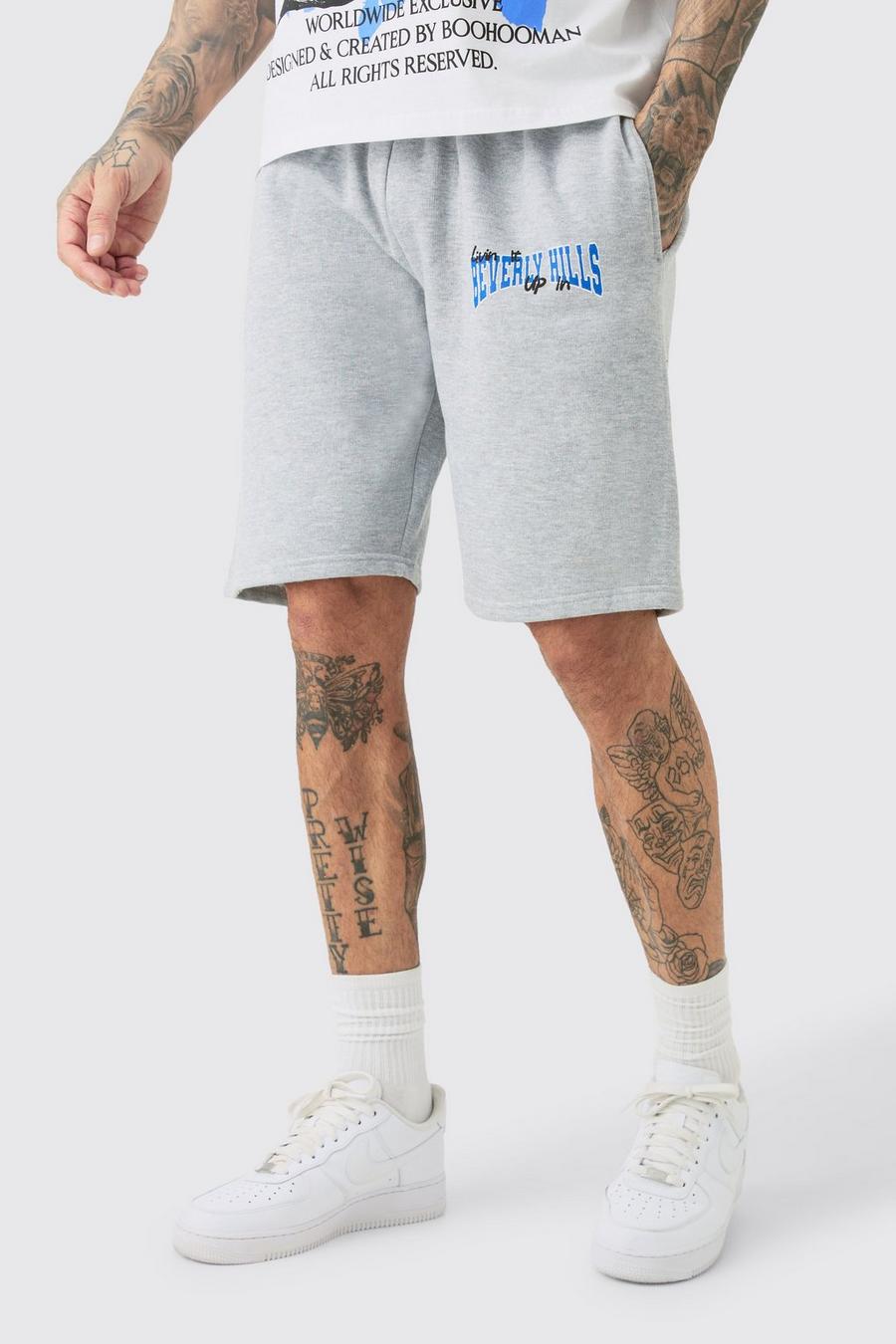 Grey Tall Loose Fit Varsity Jersey Shorts image number 1