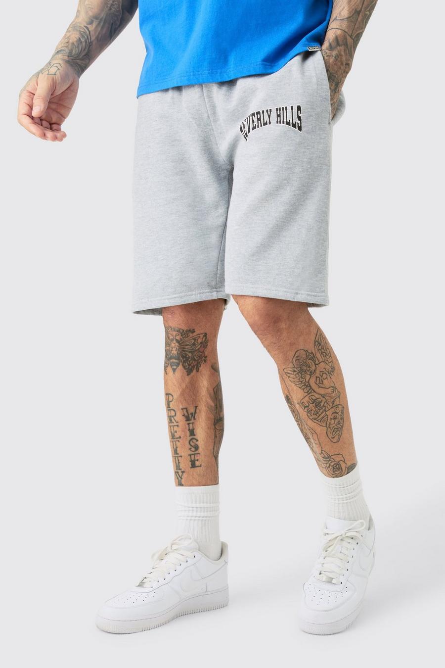 Grey Tall Loose Fit Varsity Jersey Shorts image number 1