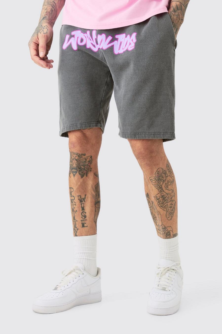 Black Worldwide Tall Loose fit jerseyshorts med tryck