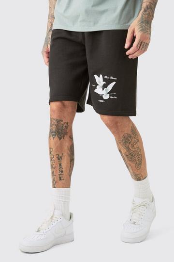 Black Tall Oversized Fit Dove Print Jersey Shorts