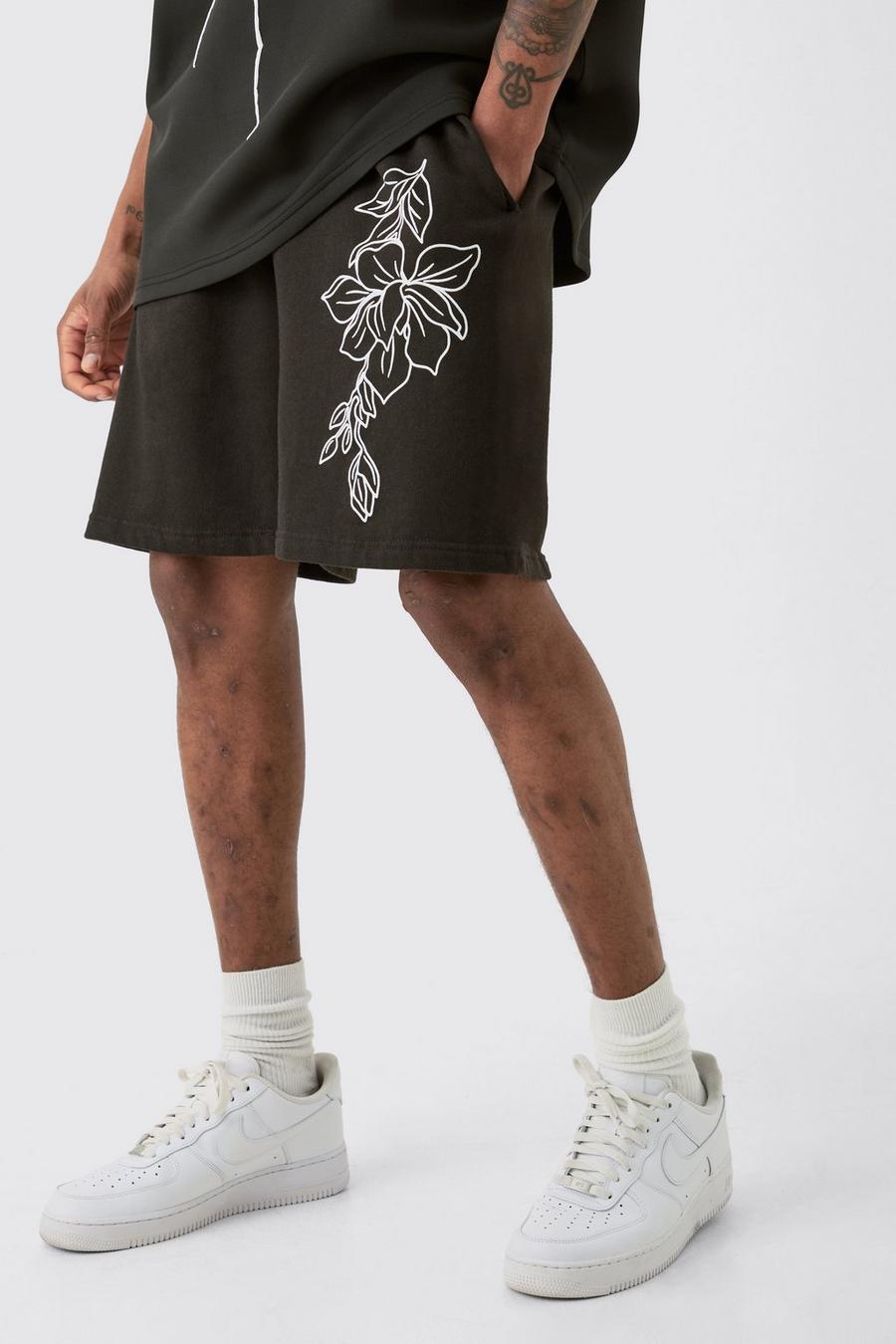 Black Tall Loose Fit Line Drawing Jersey Shorts image number 1