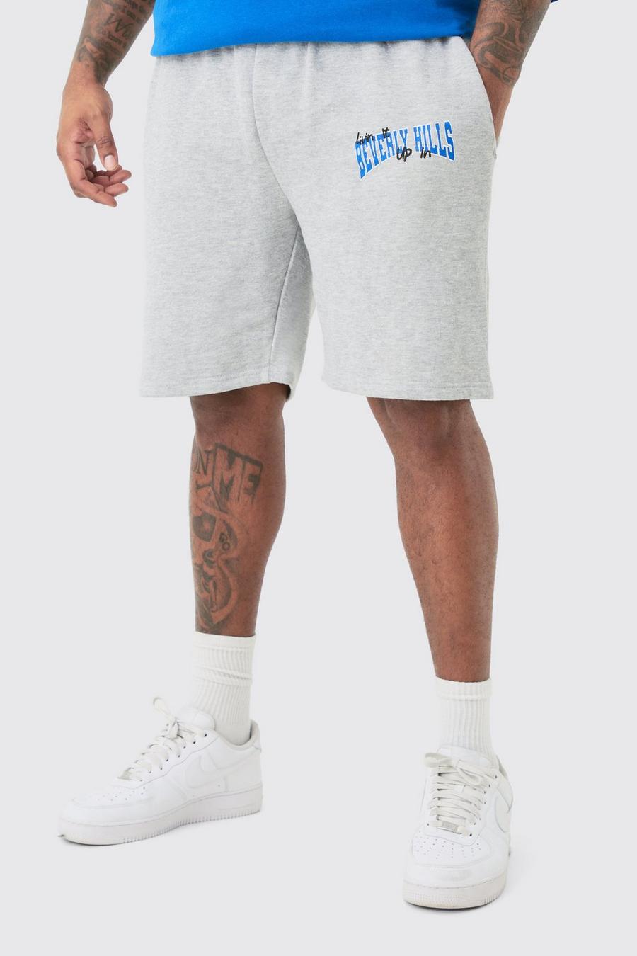 Pantaloncini comodi Plus Size in jersey stile Varsity, Grey image number 1