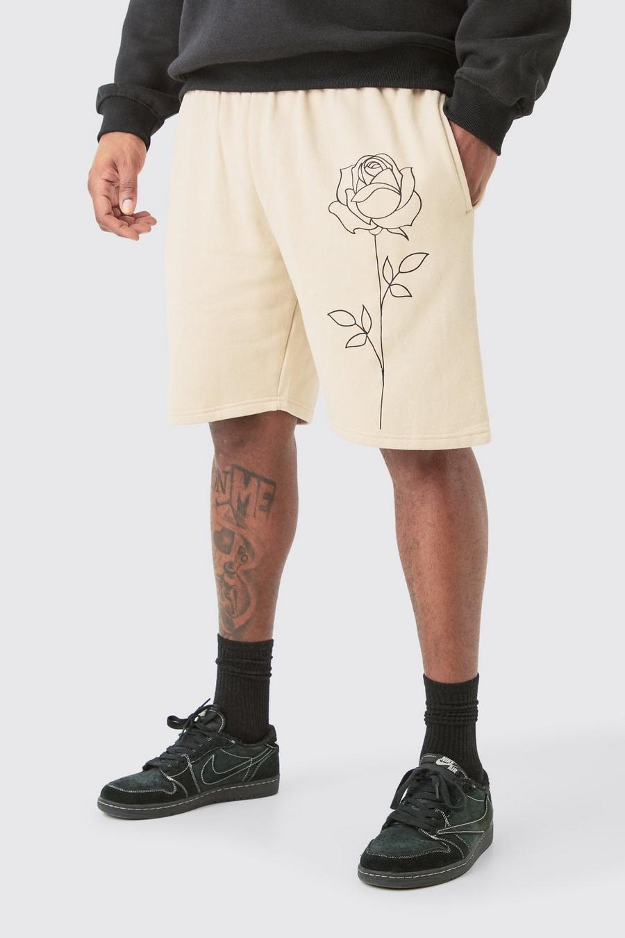 Plus lockere Jersey-Shorts mit Print, Sand image number 1