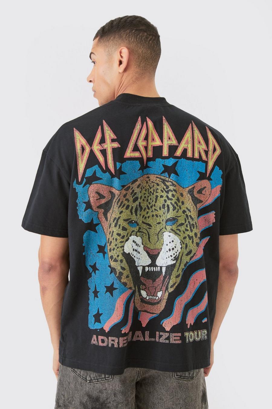 T-shirt oversize ufficiale Def Leopard su larga scala, Black