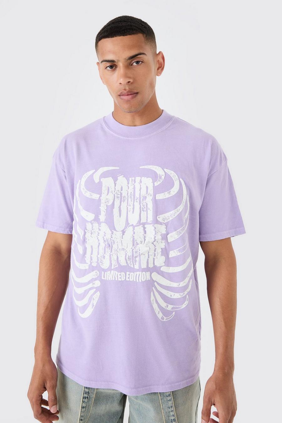 Purple Loose Washed Ribcage Print T-shirt image number 1