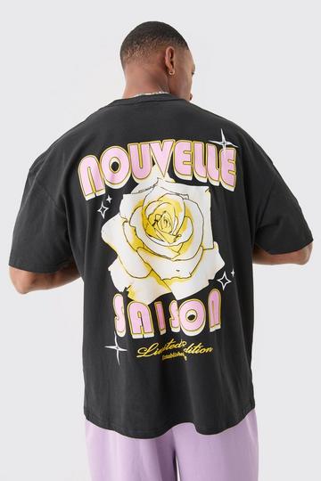 Oversized Nouvelle Floral Back Graphic T-Shirt black