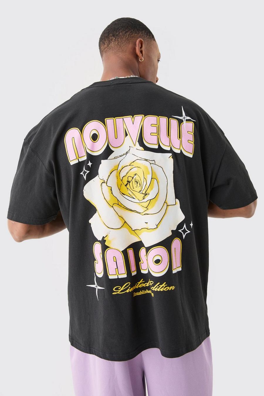 Camiseta oversize con estampado Nouvelle de flores, Black image number 1