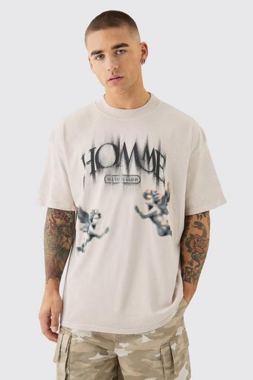 Oversized Washed Blurred Renaissance T-shirt stone