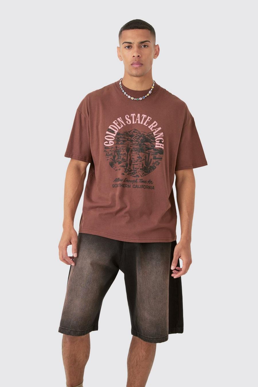 Chocolate Golden State Ranch Oversize t-shirt med tvättad effekt image number 1