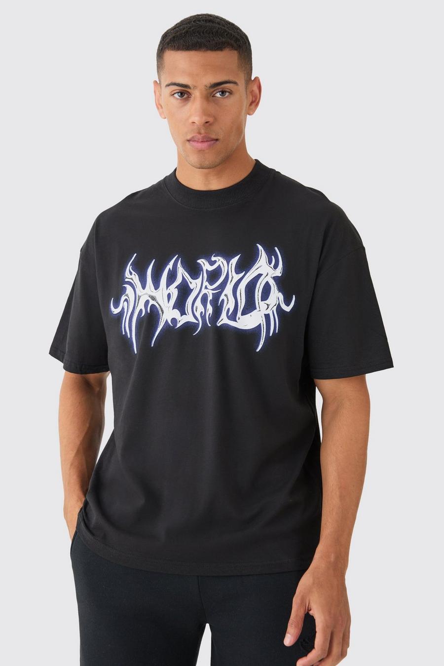 T-shirt oversize con grafica gotica rinascimentale, Black