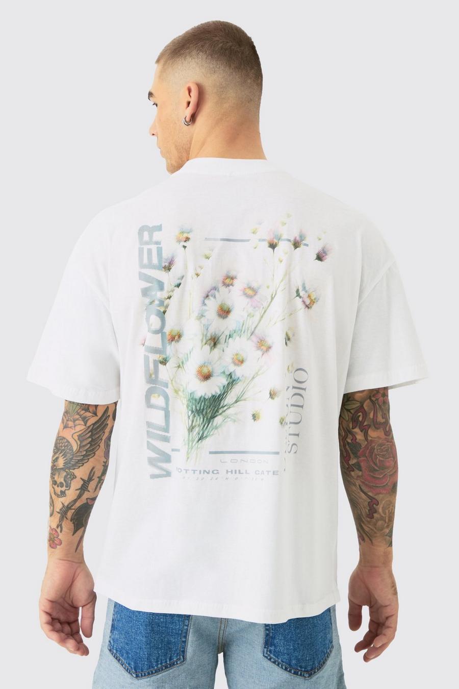 White Oversized Wildflower Back Print T-shirt