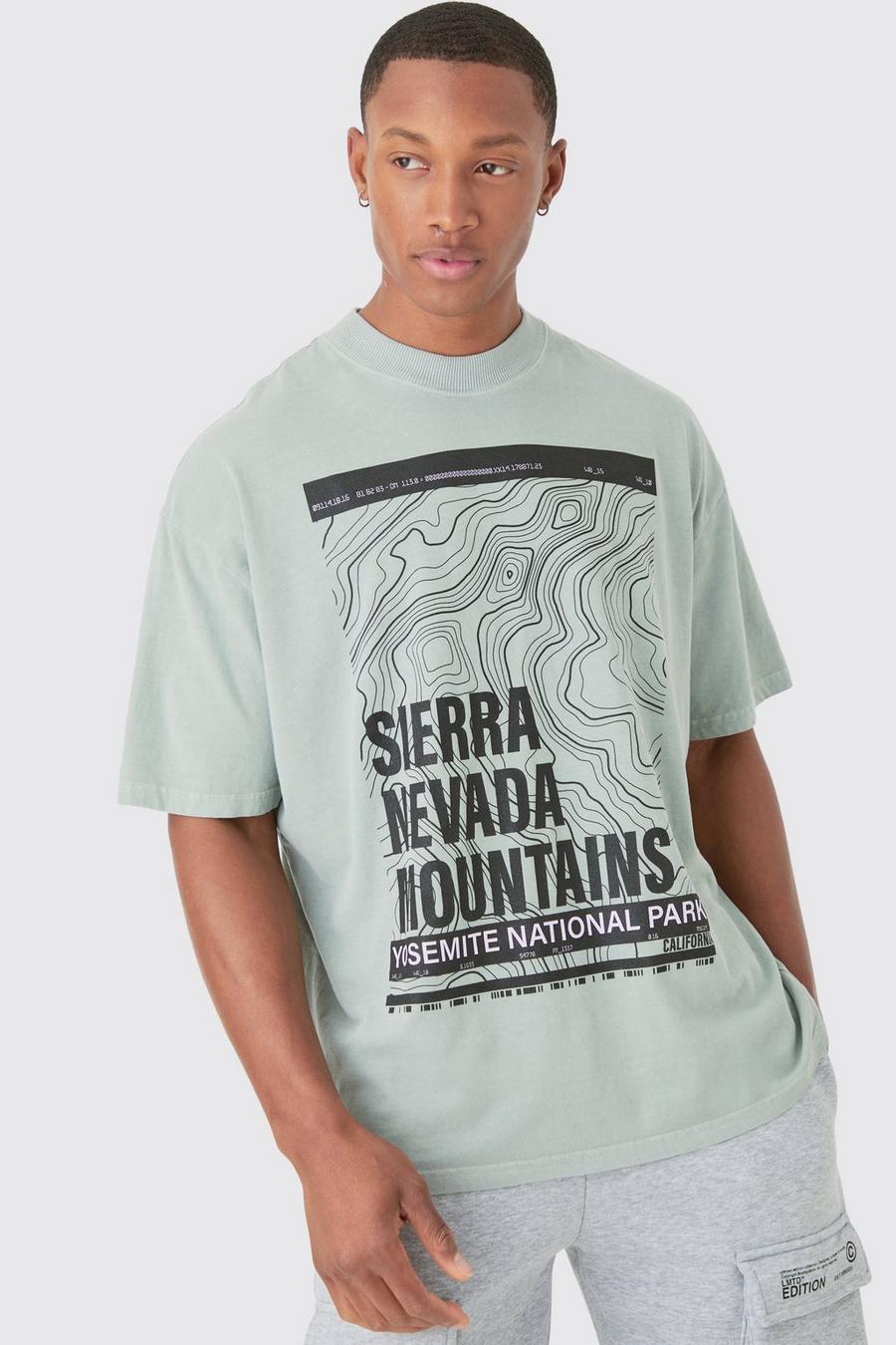 Khaki Oversized Sierra Stencil Print Wash T-shirt image number 1