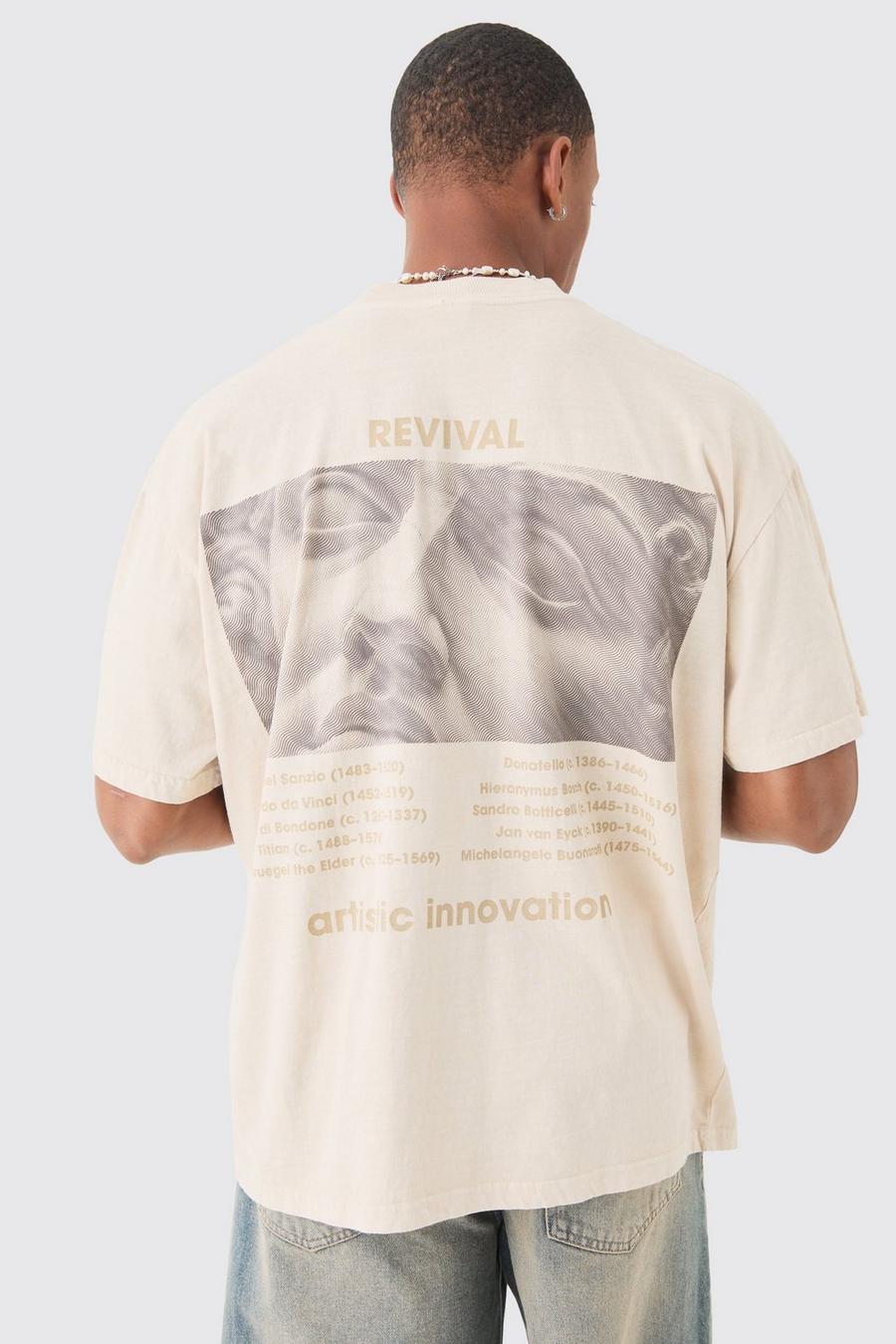 Ecru Oversized Washed Statue Print T-shirt image number 1
