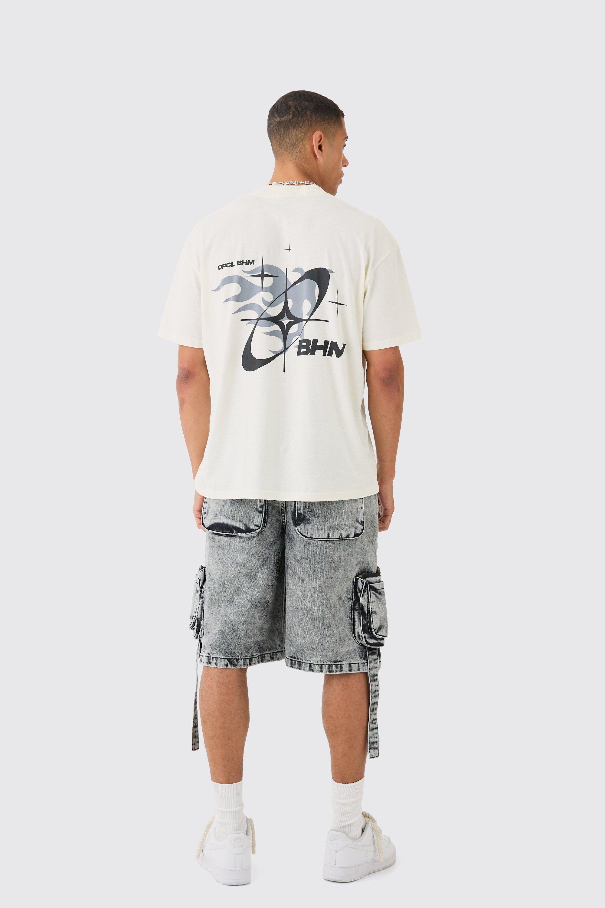 Oversized Boxy Extended Neck Bhm Flame Back Graphic T-Shirt