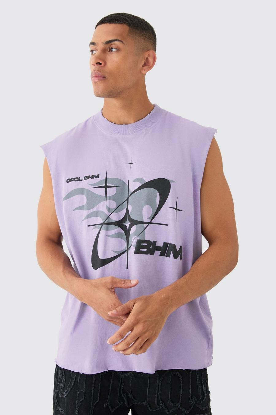 Lilac Oversized Gebleekte Boxy Drop Shoulder Bhm Tank Top Met Brede Nek image number 1
