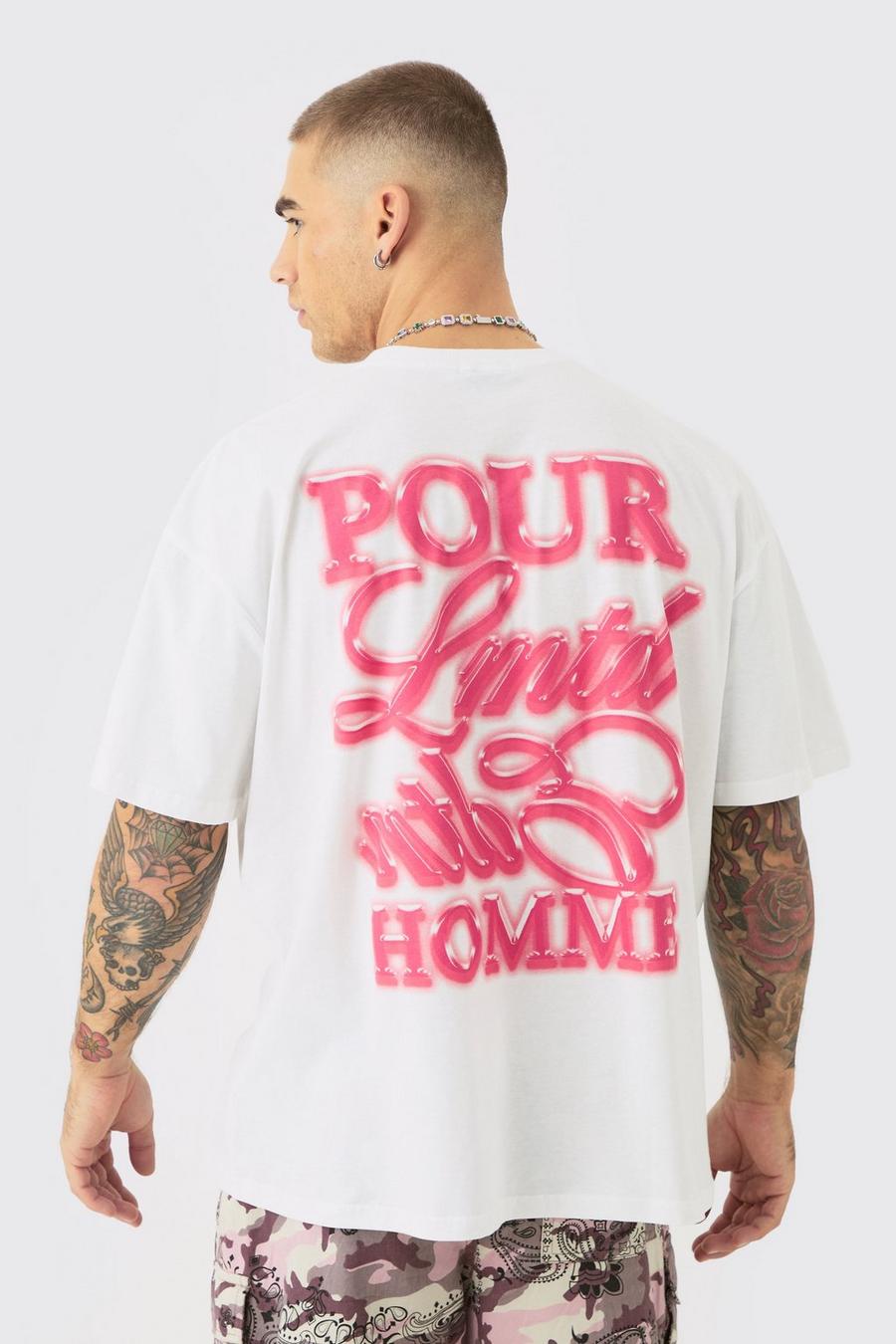 White Oversized Boxy Homme T-Shirt Met Tekst