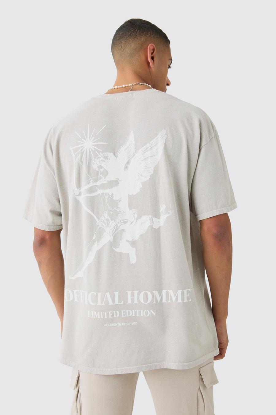 T-shirt oversize délavé à imprimé Renaissance, Stone