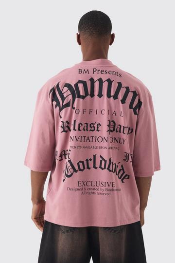 Oversized Extended Distressed Neck Homme Gothic Back Print T-shirt mauve