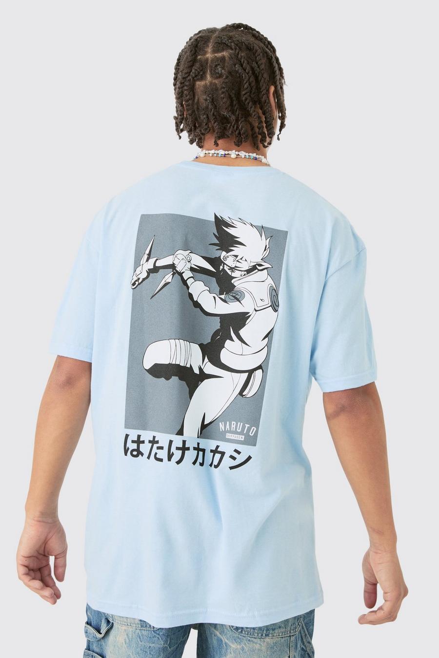 Oversized Naruto Anime Wash License T-shirt, Blue