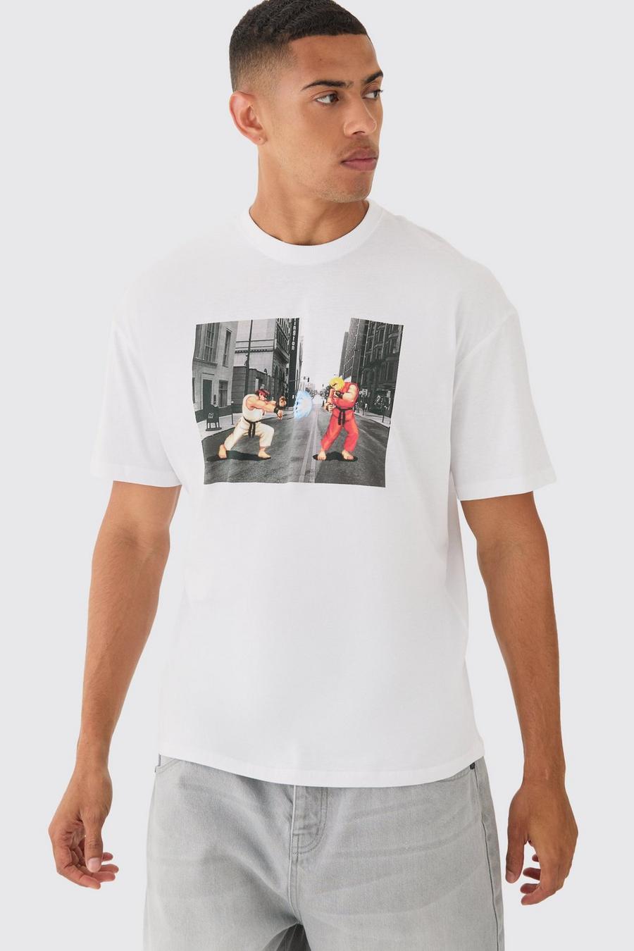 Oversize T-Shirt mit lizenziertem Street Fighter Gaming Print, White