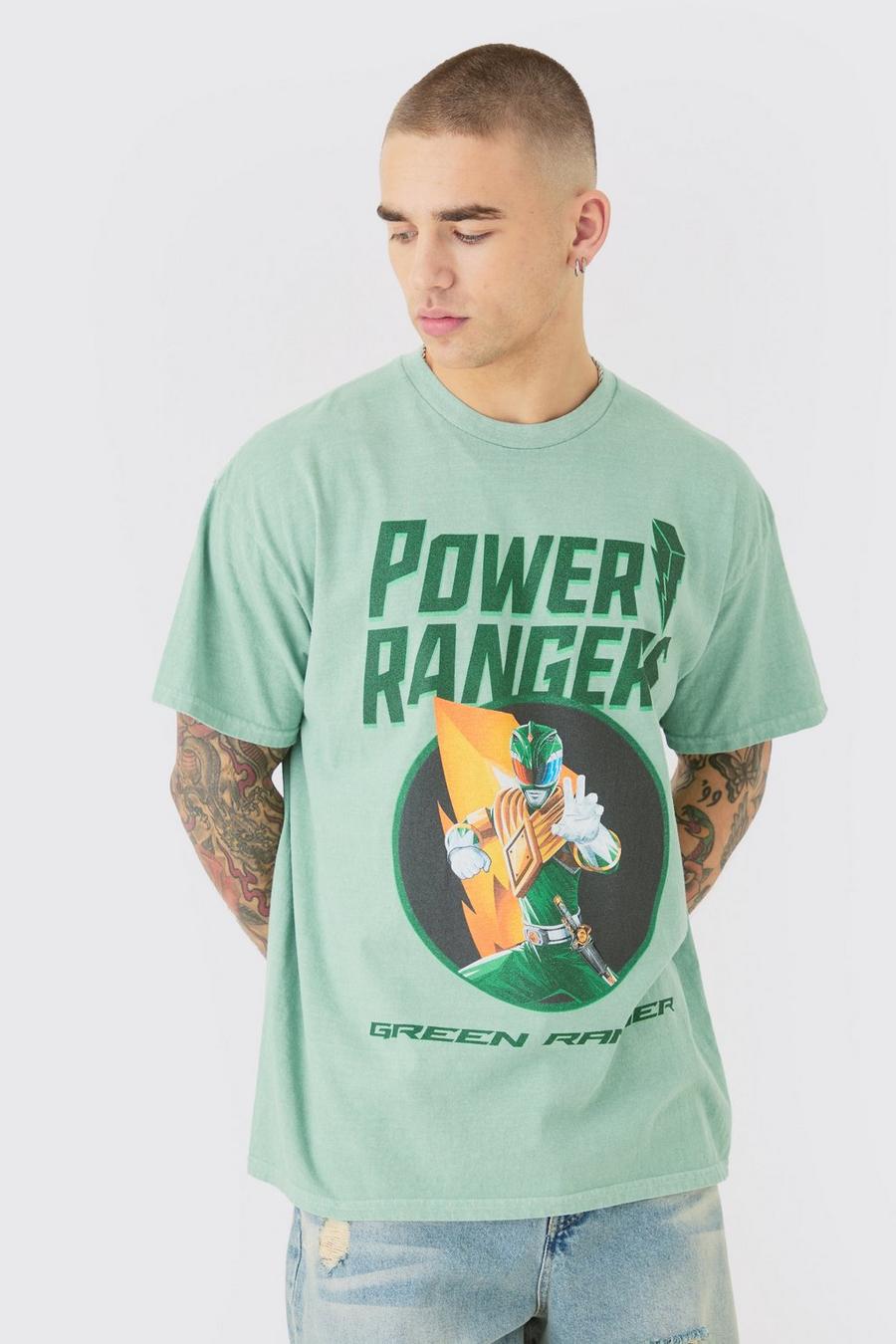 Green Oversized Power Rangers Wash License T-shirt
