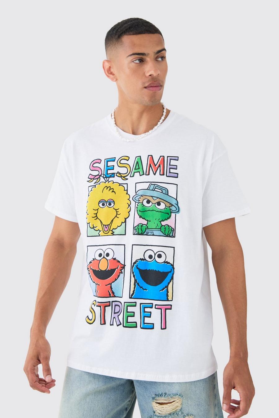 White Oversized Sesame Street License T-shirt image number 1