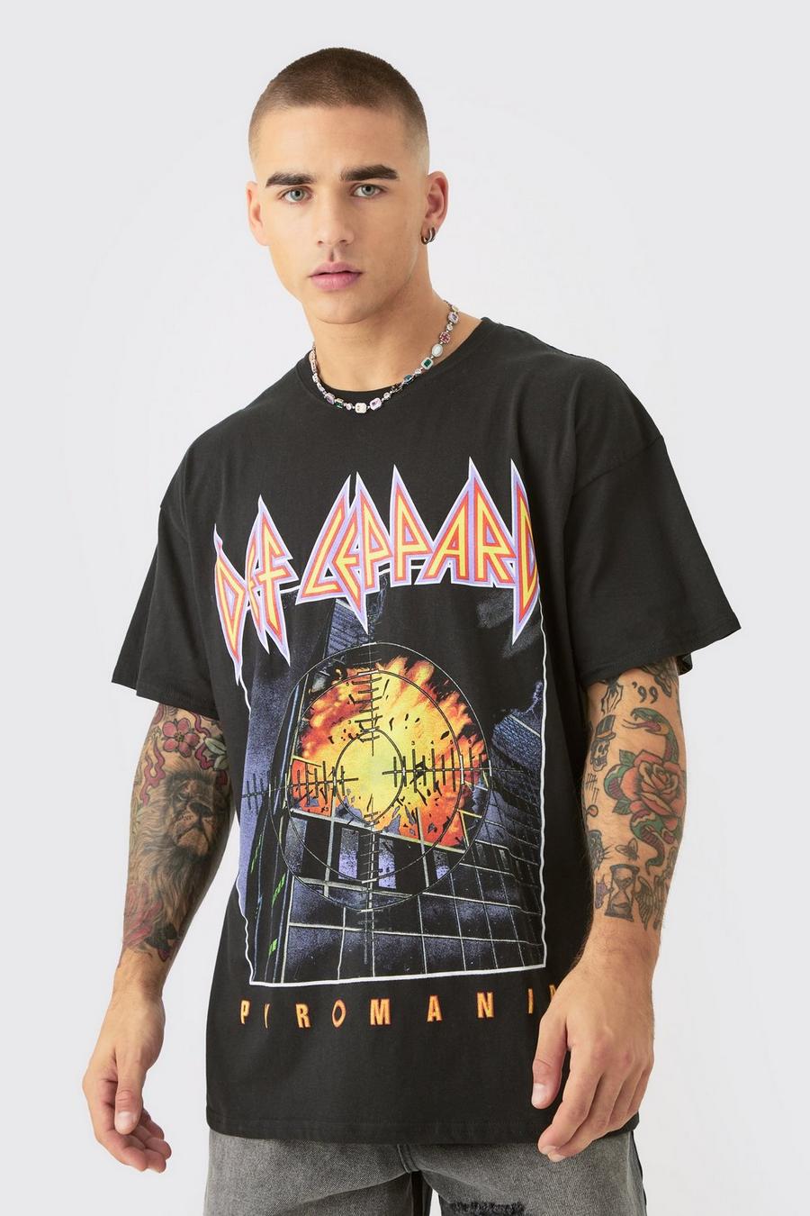Kastiges Oversize T-Shirt mit Def Leppard Band Print, Black
