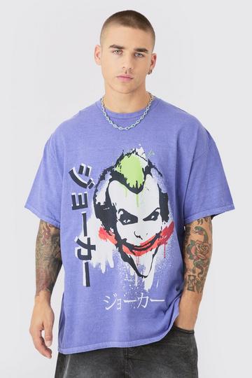 Oversized Joker Anime Wash License T-shirt purple