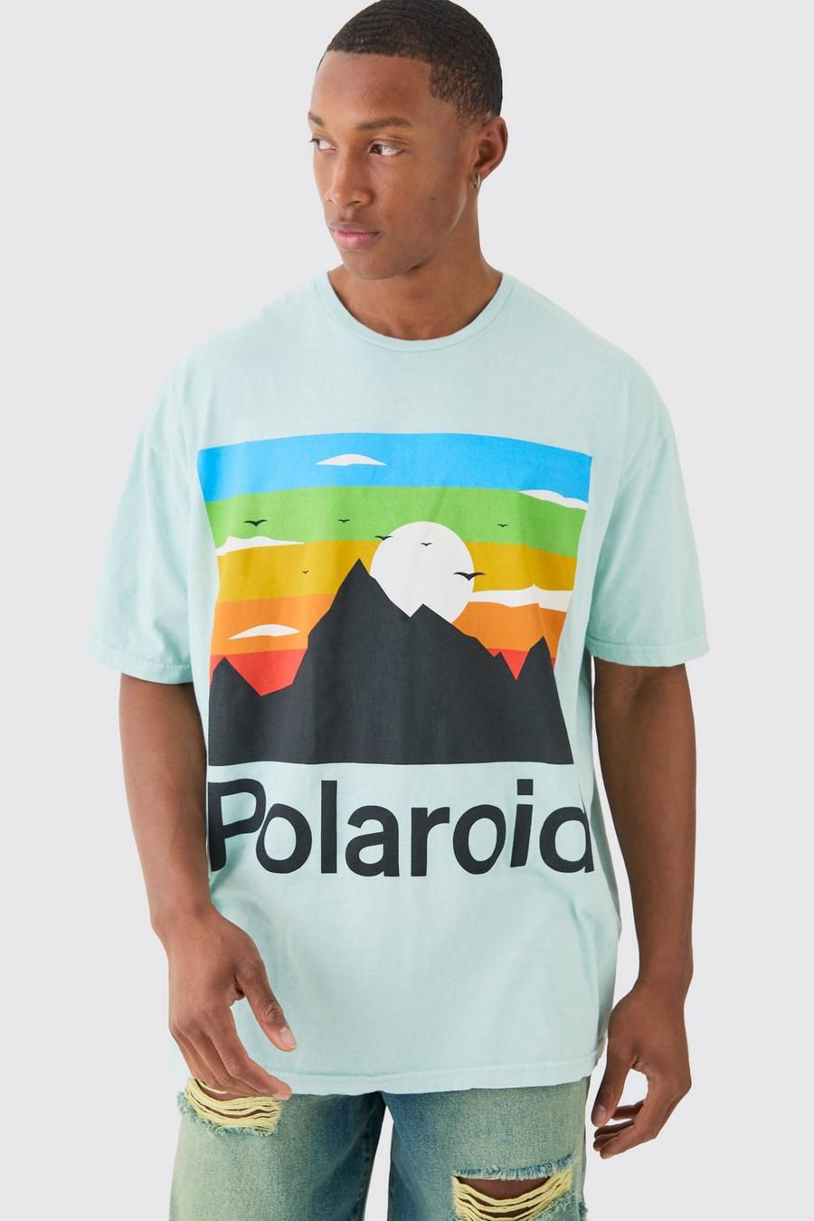 Camiseta oversize con lavado a la piedra y estampado de Polaroid, Mint image number 1
