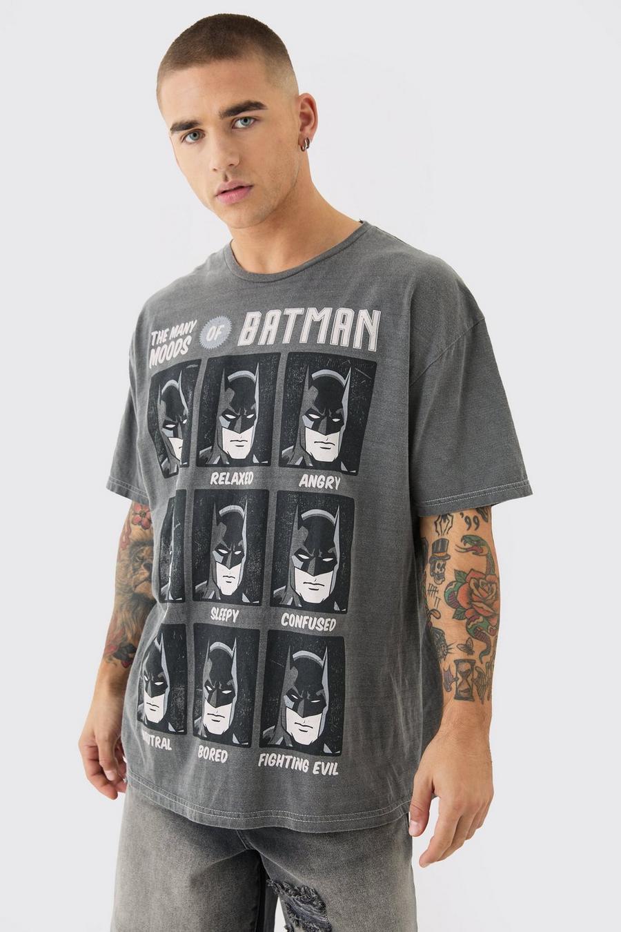 Camiseta oversize con lavado a la piedra y estampado de DC Batman, Charcoal