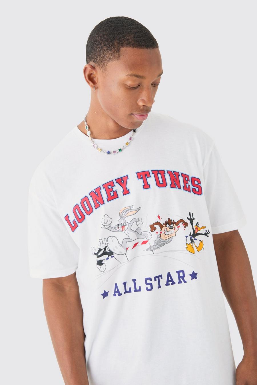 Camiseta oversize con estampado de los Looney Tunes, White image number 1