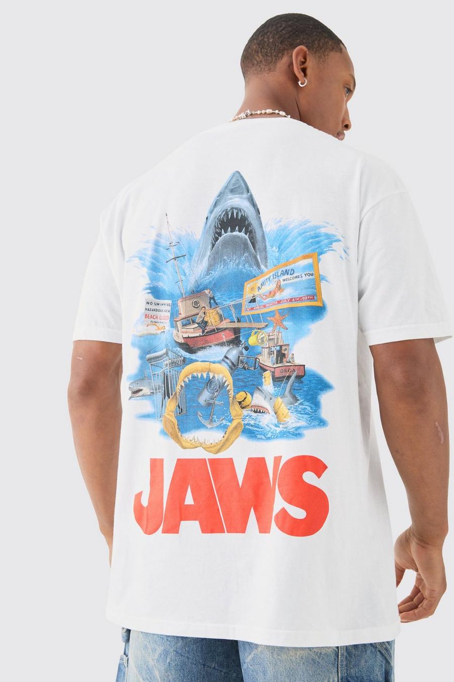 White Oversized Gelicenseerd Jaws T-Shirt