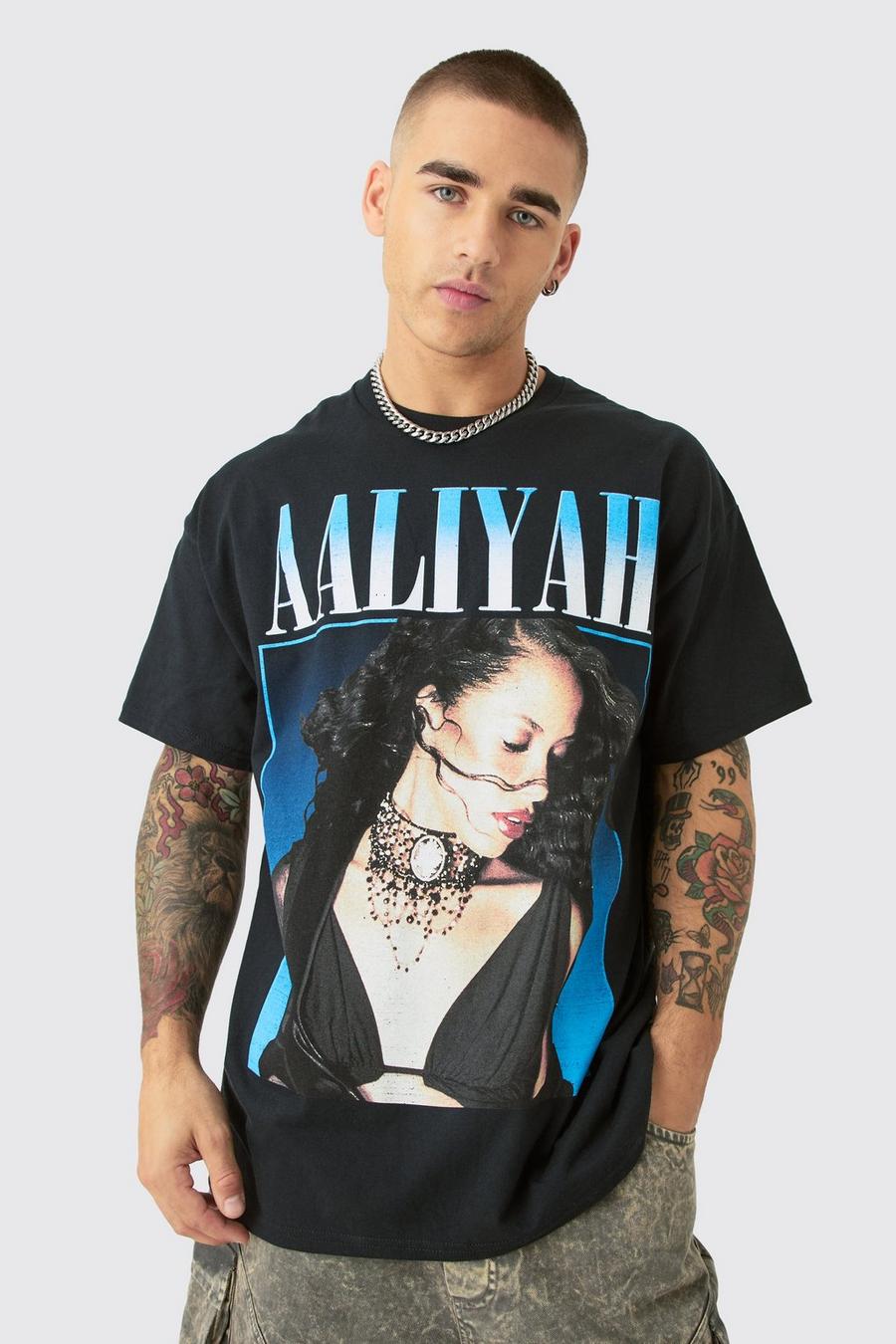 Kastiges Oversize T-Shirt mit lizenziertem Aaliyah-Print, Black image number 1