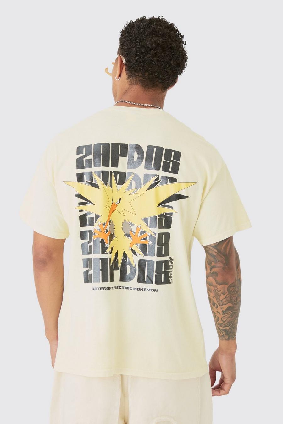 Yellow Oversized Pokémon Zapdos Wash License T-shirt image number 1