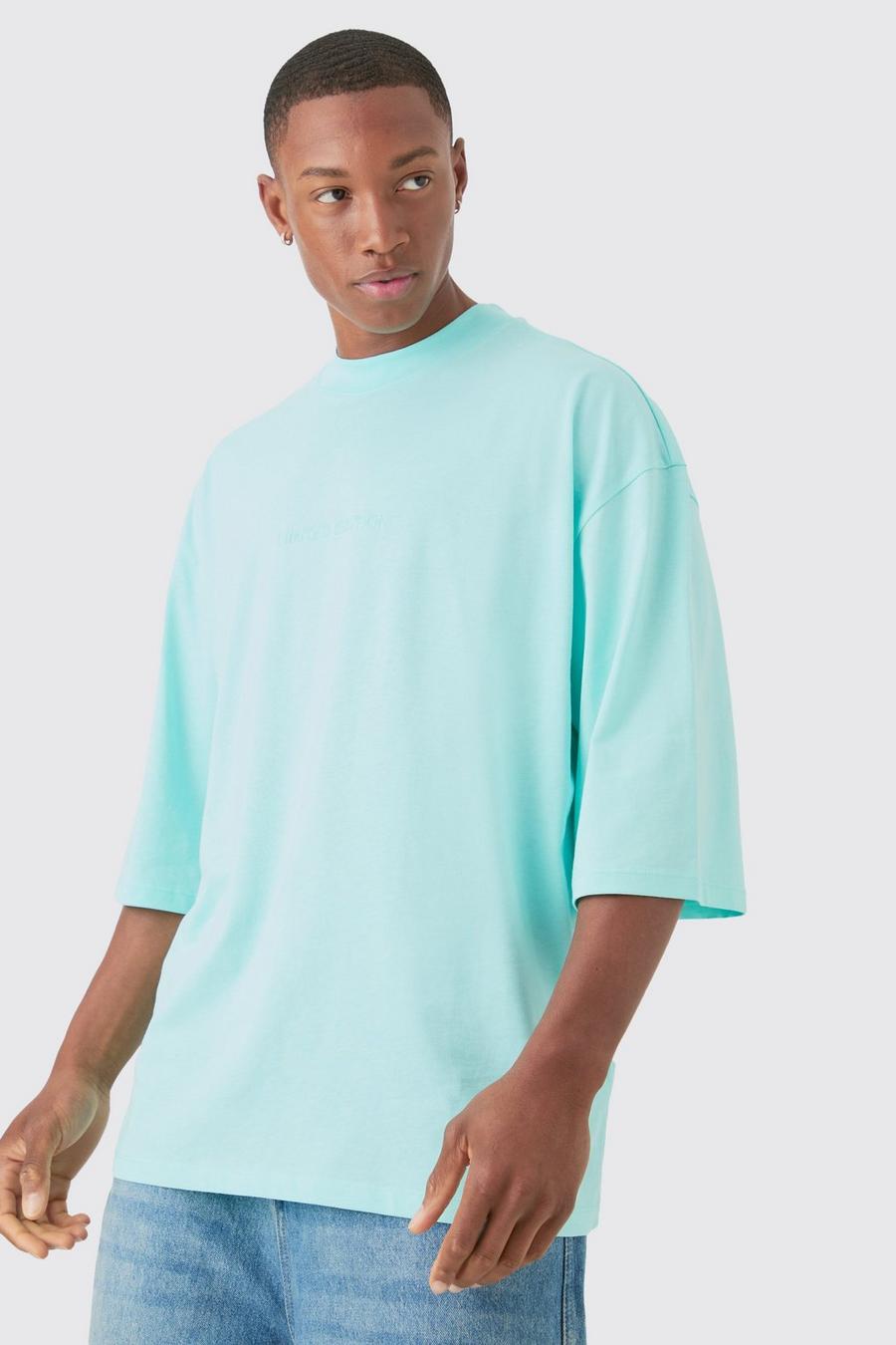 Aqua Oversized Extended Neck Embroidered T-shirt image number 1