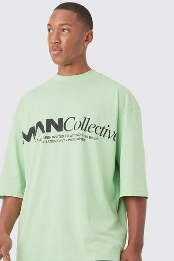 Sage Green Oversized Man Collective Extended Neck Half Sleeve T-shirt