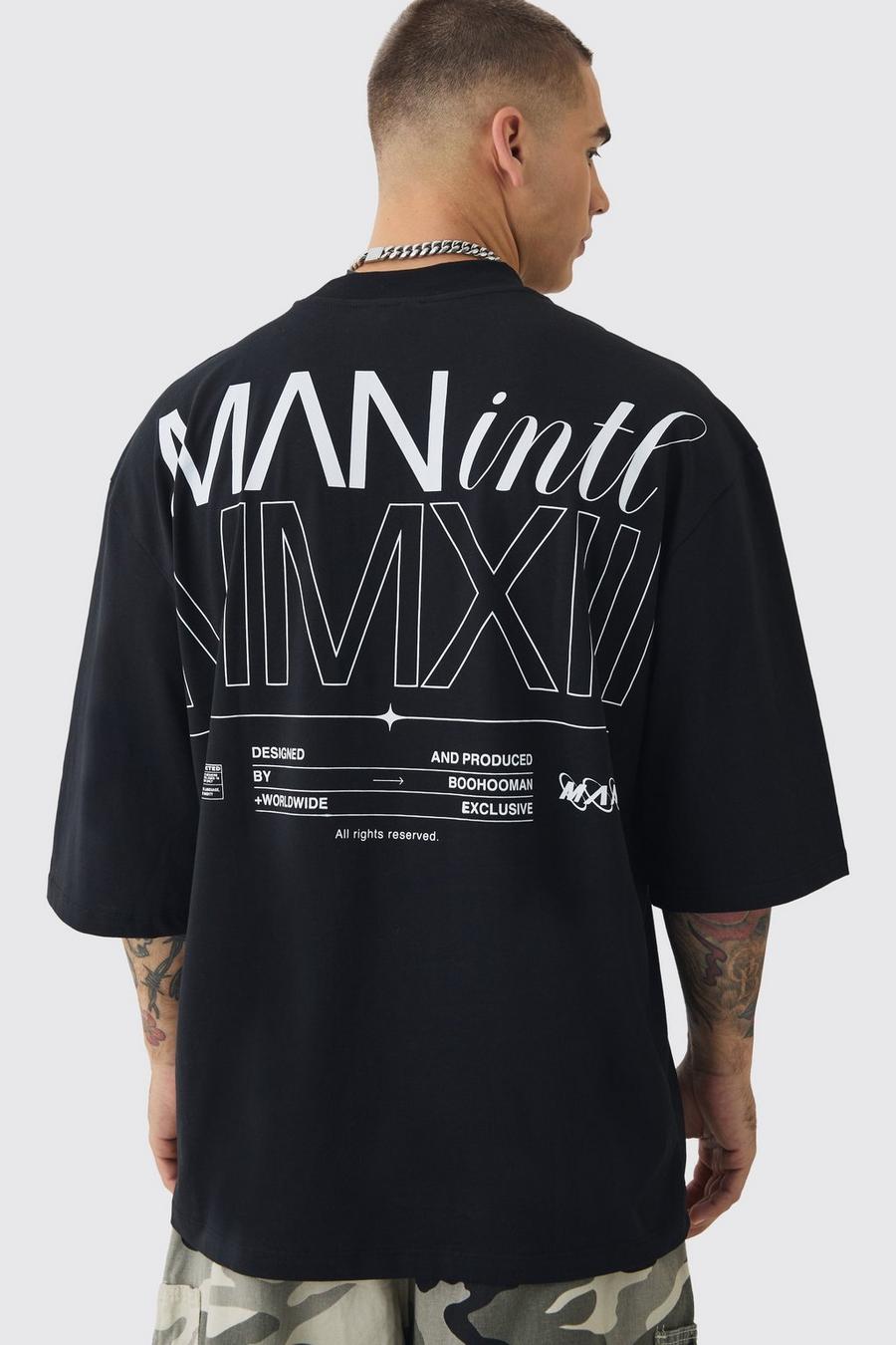 Black Oversized Extended Neck Graphic T-shirt image number 1